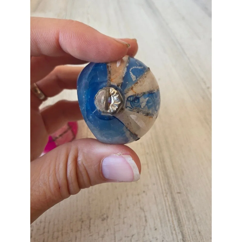 Vintage indent pink blue glass ornament teardrop ball Xmas tree